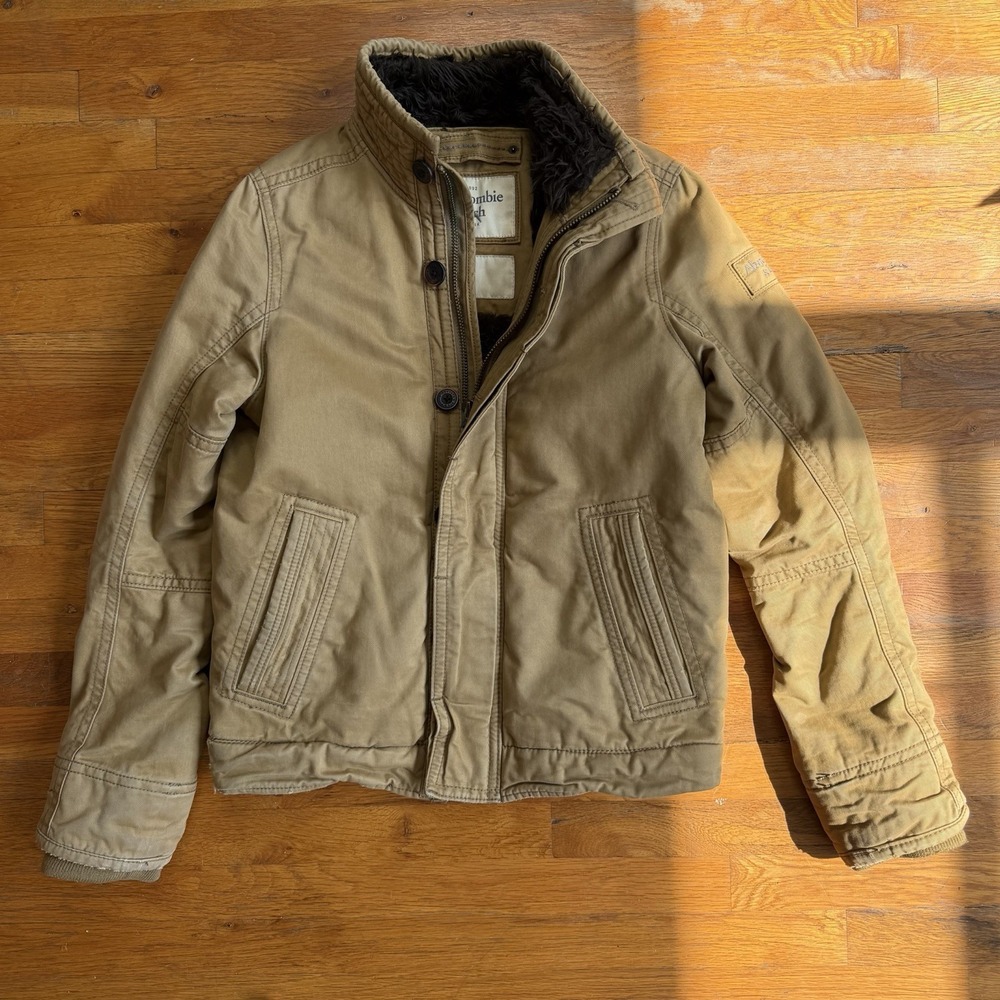 Abercrombie & Fitch Adirondack Jacket M Tan/Camel Mens Faux Fur Lined Heavy Y2K